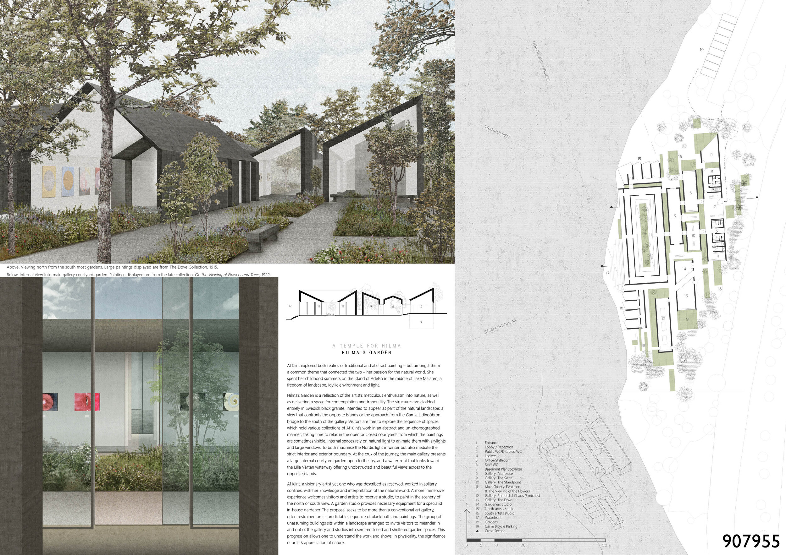 2nd prize - Hilma’s Garden by Amy Wong and Sarish YounisJURY’S COMMENTS: A very well executed project that successfully considers af Klint’s enthusiasm for nature, synthesizing a tangible relationship between art, built environment and nature. The p…