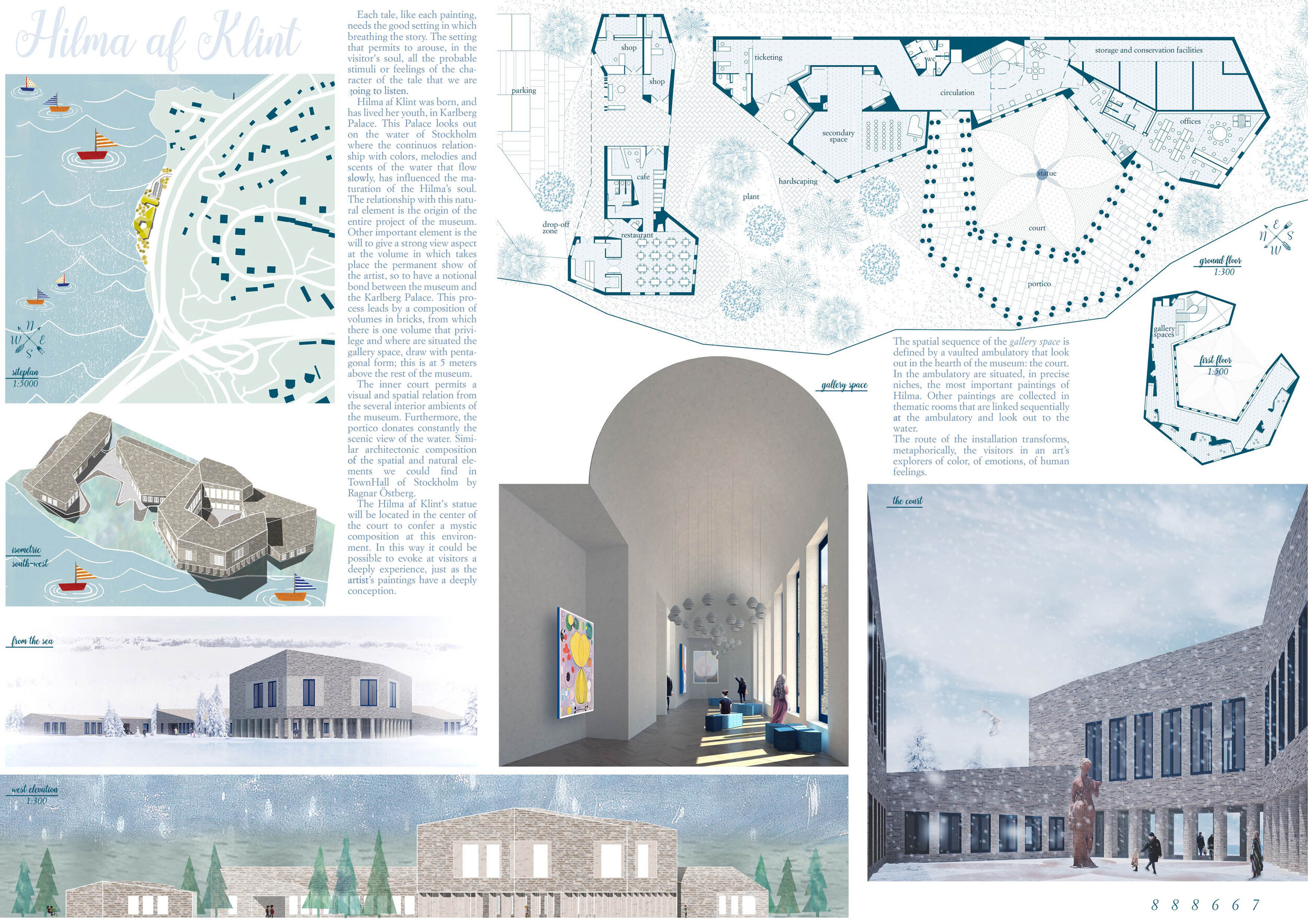 Honorable mention – Hilma af Klint by Samuel QuagliottoJURY’S COMMENTS: The proposal offers a beautiful journey through the building as well as presenting a convincing way for visitors to experience af Klint’s art in an intense maner through archite…