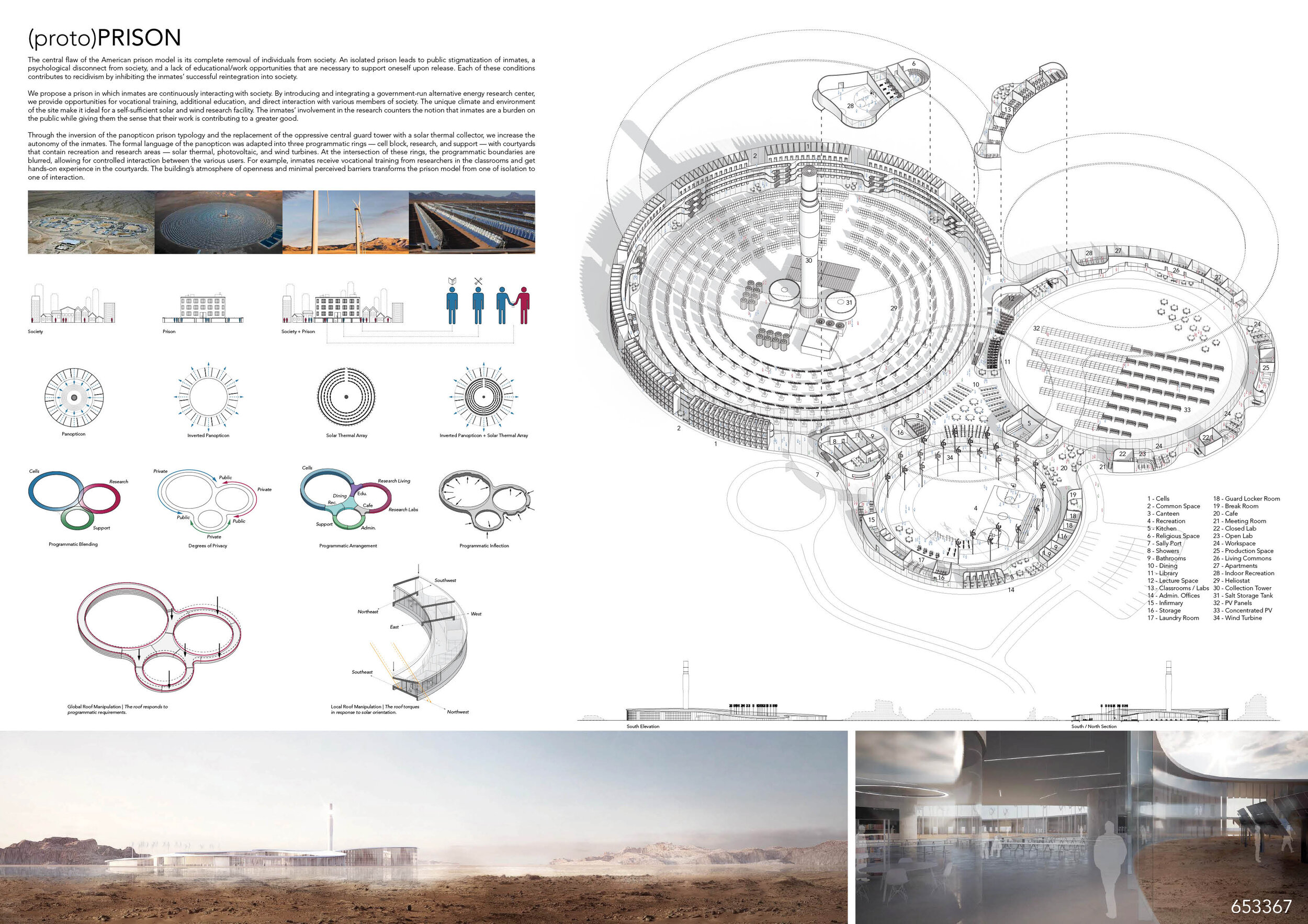 1st prize - (proto) Prison by Alex Warr and Zach WaltersJURY’S COMMENTS: (proto) Prison manages to tackle two of the United States’ greatest challenges: incarceration and sustainable energy production. The two very disparate subjects are poetically …