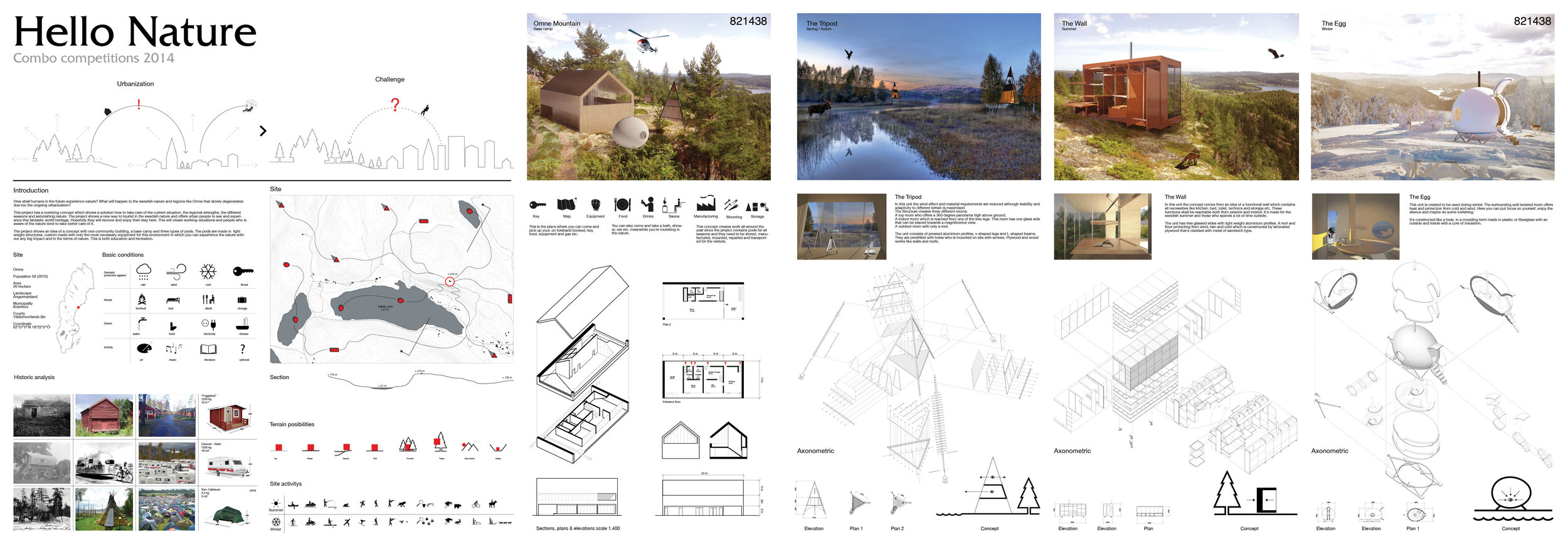 Honorable mention – Omne Mountain Camp by Mikael WestinJURY’S COMMENTS: Omne Mountain Camp seeks to counter the negative aspects of people leaving the countryside in favor of cities by proposing a camping community that is of equal benefit regardles…