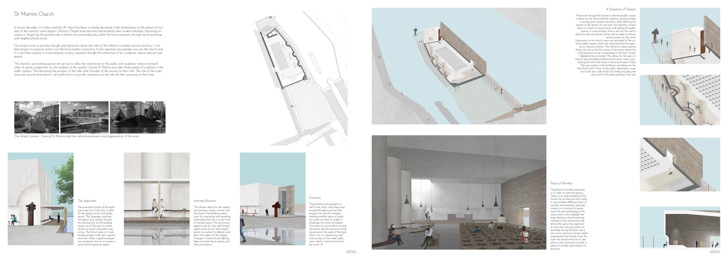 Honorable mention - St. Martins Church by Rory Allen and Tony LeesJURY’S COMMENTS: The concept enacts spirituality at many different scales: from the public realm to the secluded bench, from the church to the classroom. The use of art as a beacon wo…