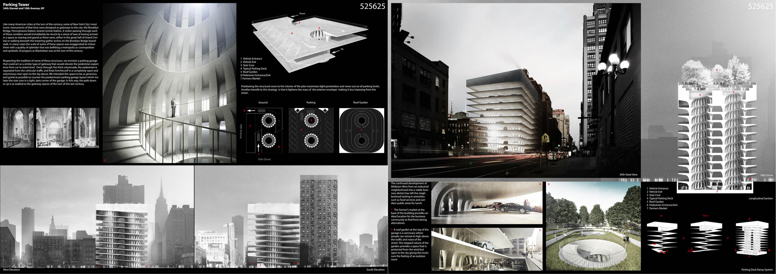 1st prize - Parking Tower by Jonathan Benner and John BassettJURY’S COMMENTS: Parking Tower responds perfectly to the brief by considering “experience of space” as the alternate programmatic use. Although there is a roof garden at the top and a farm…