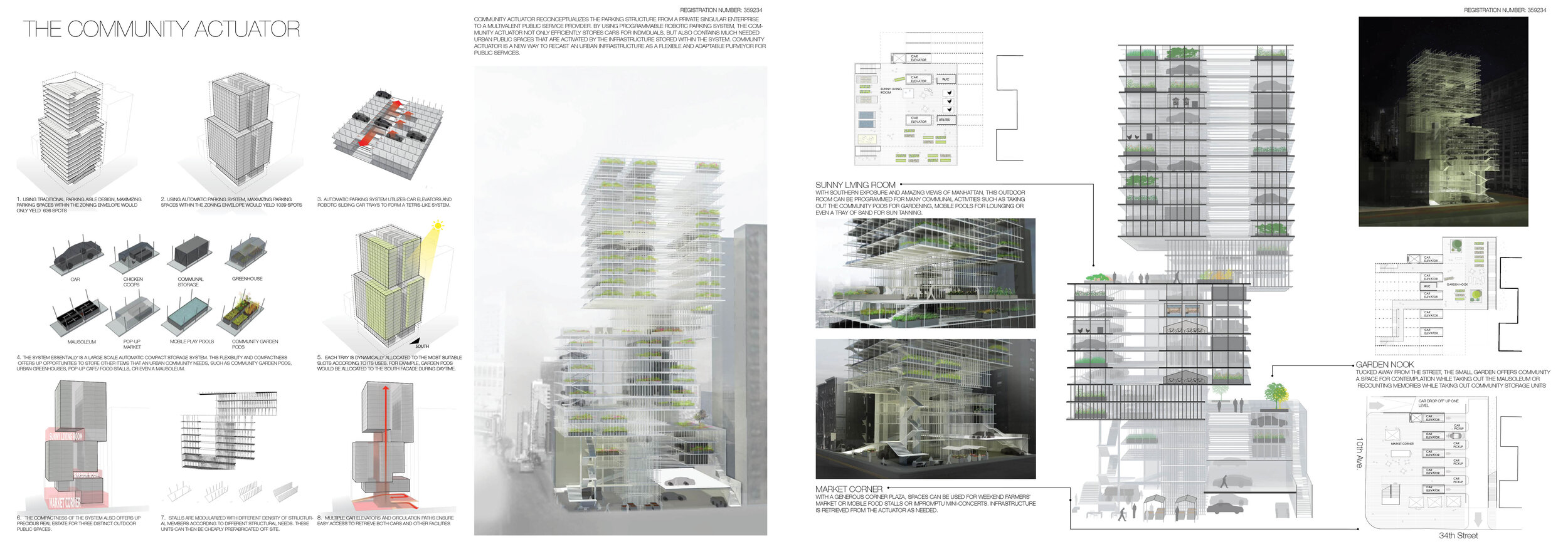 3rd prize - The Community Actuator by Manson FungJURY’S COMMENTS: This is a concept that looks beyond the car, and proposes a way of using the building both with and without vehicles. It is especially interesting at a point in time when the automobi…