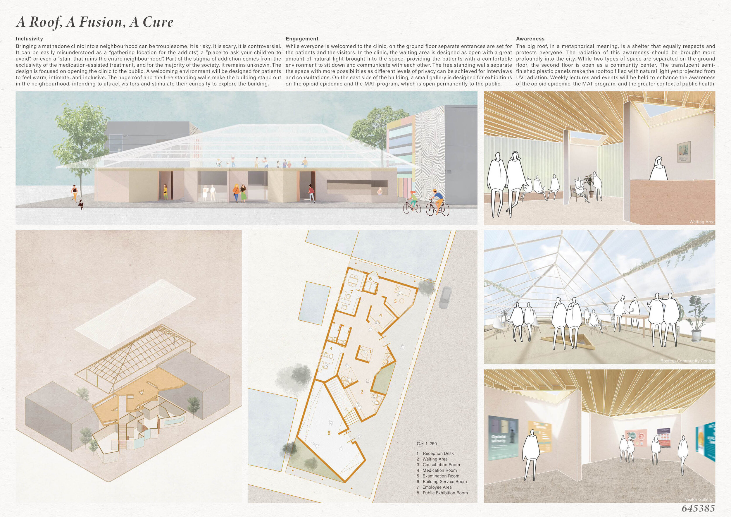 3rd prize – A Roof, A Fusion, A Cure by Yiran MaJURY’S COMMENTS: A proposal with a strong architectural gesture, A Roof, A Fusion, A Cure has an appealing clarity of form and attempt at communal outreach.&nbsp;The shape and translucency of the upper…